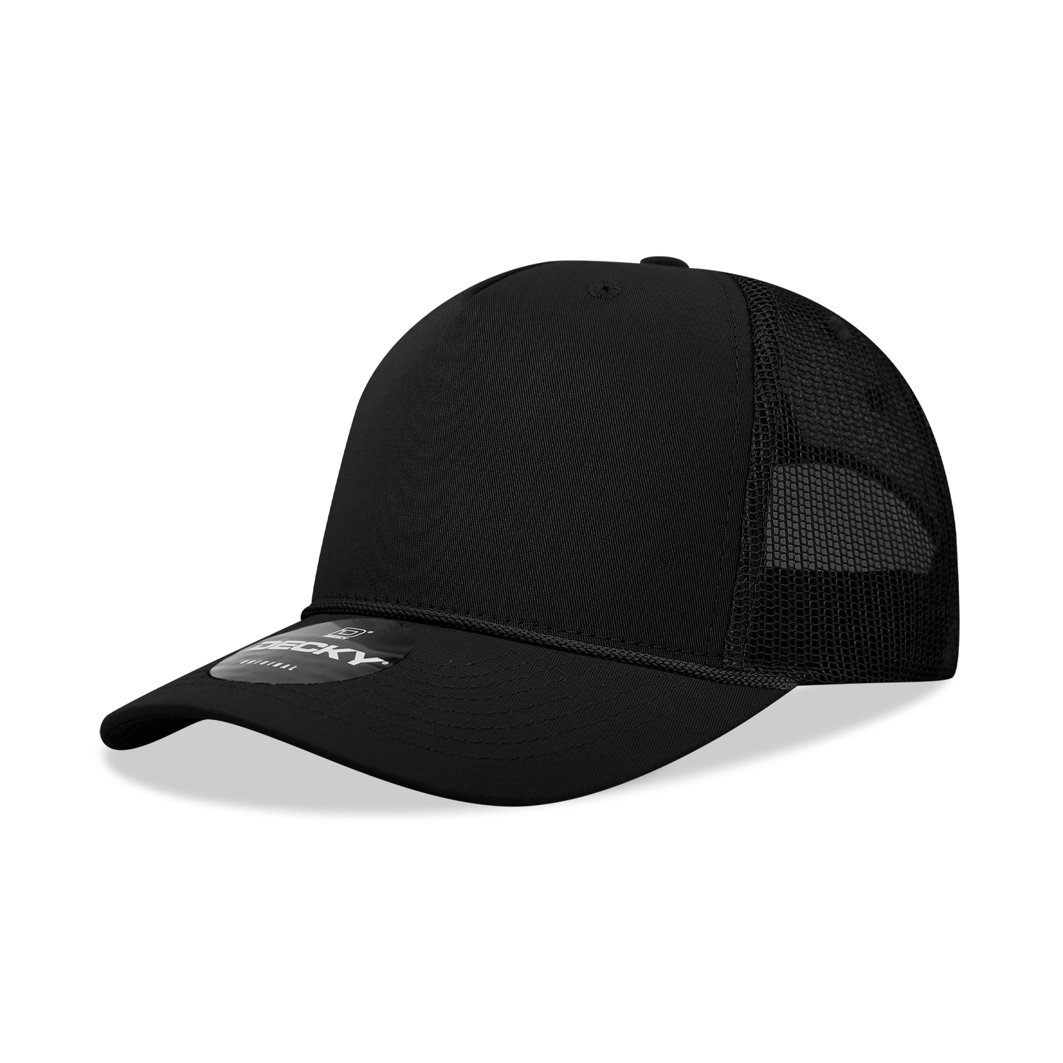 Decky - 5 Panel Mid Profile Structured Cotton/Poly Blend Trucker w/Rope - 6040